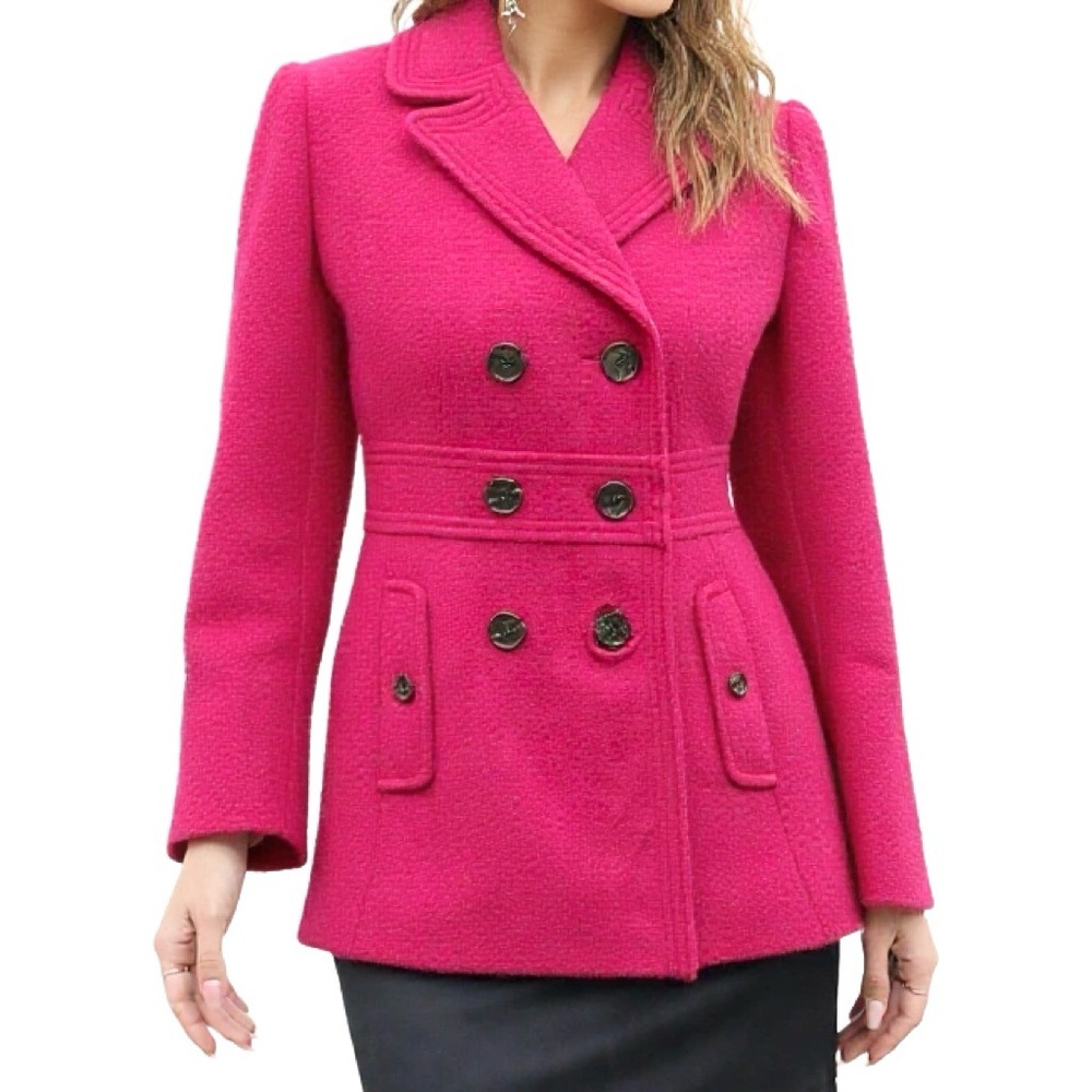 Vintage Hot Pink Wool Blend Peacoat by The Loft Size XS